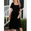 imageHappy Sailed Womens Summer Short Sleeve Square Neck Ruched Waist Flowy A Line Midi Cocktail Party DressBlack
