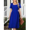 imageHappy Sailed Womens Summer Short Sleeve Square Neck Ruched Waist Flowy A Line Midi Cocktail Party DressBlue