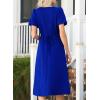 imageHappy Sailed Womens Summer Short Sleeve Square Neck Ruched Waist Flowy A Line Midi Cocktail Party DressBlue