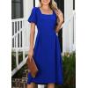 imageHappy Sailed Womens Summer Short Sleeve Square Neck Ruched Waist Flowy A Line Midi Cocktail Party DressBlue