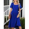 imageHappy Sailed Womens Summer Short Sleeve Square Neck Ruched Waist Flowy A Line Midi Cocktail Party DressBlue