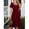 imageHappy Sailed Womens Summer Short Sleeve Square Neck Ruched Waist Flowy A Line Midi Cocktail Party DressBurgundy