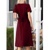 imageHappy Sailed Womens Summer Short Sleeve Square Neck Ruched Waist Flowy A Line Midi Cocktail Party DressBurgundy