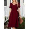imageHappy Sailed Womens Summer Short Sleeve Square Neck Ruched Waist Flowy A Line Midi Cocktail Party DressBurgundy