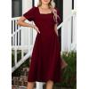 imageHappy Sailed Womens Summer Short Sleeve Square Neck Ruched Waist Flowy A Line Midi Cocktail Party DressBurgundy