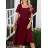 imageHappy Sailed Womens Summer Short Sleeve Square Neck Ruched Waist Flowy A Line Midi Cocktail Party DressBurgundy
