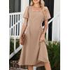 imageHappy Sailed Womens Summer Short Sleeve Square Neck Ruched Waist Flowy A Line Midi Cocktail Party DressChampagne