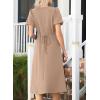 imageHappy Sailed Womens Summer Short Sleeve Square Neck Ruched Waist Flowy A Line Midi Cocktail Party DressChampagne