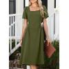 imageHappy Sailed Womens Summer Short Sleeve Square Neck Ruched Waist Flowy A Line Midi Cocktail Party DressGreen