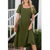 imageHappy Sailed Womens Summer Short Sleeve Square Neck Ruched Waist Flowy A Line Midi Cocktail Party DressGreen