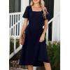 imageHappy Sailed Womens Summer Short Sleeve Square Neck Ruched Waist Flowy A Line Midi Cocktail Party DressNavy Blue