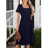 imageHappy Sailed Womens Summer Short Sleeve Square Neck Ruched Waist Flowy A Line Midi Cocktail Party DressNavy Blue