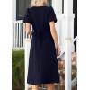 imageHappy Sailed Womens Summer Short Sleeve Square Neck Ruched Waist Flowy A Line Midi Cocktail Party DressNavy Blue