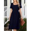 imageHappy Sailed Womens Summer Short Sleeve Square Neck Ruched Waist Flowy A Line Midi Cocktail Party DressNavy Blue
