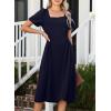 imageHappy Sailed Womens Summer Short Sleeve Square Neck Ruched Waist Flowy A Line Midi Cocktail Party DressNavy Blue
