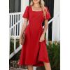 imageHappy Sailed Womens Summer Short Sleeve Square Neck Ruched Waist Flowy A Line Midi Cocktail Party DressRed
