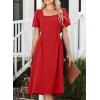 imageHappy Sailed Womens Summer Short Sleeve Square Neck Ruched Waist Flowy A Line Midi Cocktail Party DressRed