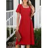 imageHappy Sailed Womens Summer Short Sleeve Square Neck Ruched Waist Flowy A Line Midi Cocktail Party DressRed