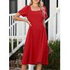 imageHappy Sailed Womens Summer Short Sleeve Square Neck Ruched Waist Flowy A Line Midi Cocktail Party DressRed