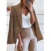 imageHappy Sailed Womens Tweed Blazers Casual Long Sleeve Double Breasted Open Front Blazer Jackets Work SuitsBrown