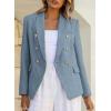 imageHappy Sailed Womens Tweed Blazers Casual Long Sleeve Double Breasted Open Front Blazer Jackets Work SuitsDark Blue