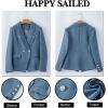 imageHappy Sailed Womens Tweed Blazers Casual Long Sleeve Double Breasted Open Front Blazer Jackets Work SuitsDark Blue