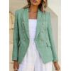 imageHappy Sailed Womens Tweed Blazers Casual Long Sleeve Double Breasted Open Front Blazer Jackets Work SuitsGreen
