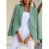 imageHappy Sailed Womens Tweed Blazers Casual Long Sleeve Double Breasted Open Front Blazer Jackets Work SuitsGreen