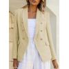 imageHappy Sailed Womens Tweed Blazers Casual Long Sleeve Double Breasted Open Front Blazer Jackets Work SuitsKhaki