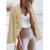 imageHappy Sailed Womens Tweed Blazers Casual Long Sleeve Double Breasted Open Front Blazer Jackets Work SuitsKhaki