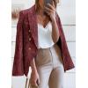 imageHappy Sailed Womens Tweed Blazers Casual Long Sleeve Double Breasted Open Front Blazer Jackets Work SuitsRed