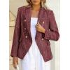 imageHappy Sailed Womens Tweed Blazers Casual Long Sleeve Double Breasted Open Front Blazer Jackets Work SuitsRed