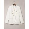 imageHappy Sailed Womens Tweed Blazers Casual Long Sleeve Double Breasted Open Front Blazer Jackets Work SuitsWhite
