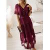 imageHappy Sailed Womens V Neck Button Down Floral Lace Maxi Dress Short Sleeve Boho Flowy Dresses