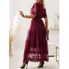 imageHappy Sailed Womens V Neck Button Down Floral Lace Maxi Dress Short Sleeve Boho Flowy Dresses