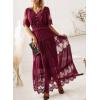 imageHappy Sailed Womens V Neck Button Down Floral Lace Maxi Dress Short Sleeve Boho Flowy Dresses