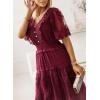 imageHappy Sailed Womens V Neck Button Down Floral Lace Maxi Dress Short Sleeve Boho Flowy Dresses