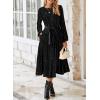 imageHappy Sailed Womens Velvet Dress Fashion Spring Lantern Sleeve High Waist ALine Long Formal Party DressesBlack