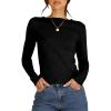 imageHappy Sailed Long Sleeve Shirts for Women Crewneck Exposed Seams Slim Fit Rib Knit Tops Trendy Fall ClothesBlack
