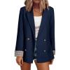 imageHappy Sailed Womens Casual Blazers Plaid Cuff Long Sleeve Double Breasted Open Front Blazer Jackets Work SuitsNavy Blue