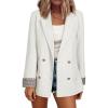 imageHappy Sailed Womens Casual Blazers Plaid Cuff Long Sleeve Double Breasted Open Front Blazer Jackets Work SuitsWhite