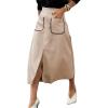 imageHappy Sailed Womens Faux Suede Skirt Spring Winter Elastic Waist Front Pockets A Line Midi Skirts with SplitApricot