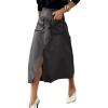imageHappy Sailed Womens Faux Suede Skirt Spring Winter Elastic Waist Front Pockets A Line Midi Skirts with SplitGrey