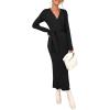 imageHappy Sailed Womens Knit Dress Spring Long Sleeve Wrap V Neck Tie Waist Ribbed Sweater DressesBlack