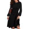 imageHappy Sailed Womens Long Sleeve Ruched Waist Flowy A Line High Low Midi Cocktail Party DressBlack