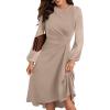 imageHappy Sailed Womens Long Sleeve Ruched Waist Flowy A Line High Low Midi Cocktail Party DressKhaki
