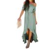 imageHappy Sailed Womens Off The Shoulder Maxi Dress Casual Short Sleeve Ruffle High Low Cocktail Party Wedding Guest DressesGreen