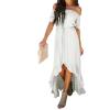 imageHappy Sailed Womens Off The Shoulder Maxi Dress Casual Short Sleeve Ruffle High Low Cocktail Party Wedding Guest DressesWhite