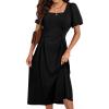 imageHappy Sailed Womens Summer Short Sleeve Square Neck Ruched Waist Flowy A Line Midi Cocktail Party DressBlack