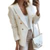 imageHappy Sailed Womens Tweed Blazers Casual Long Sleeve Double Breasted Open Front Blazer Jackets Work SuitsWhite